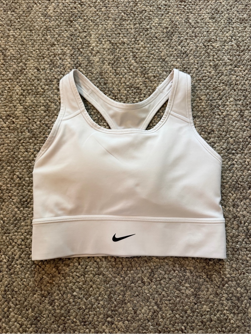 Nike White Racerback Sports Bra with Black Swoosh